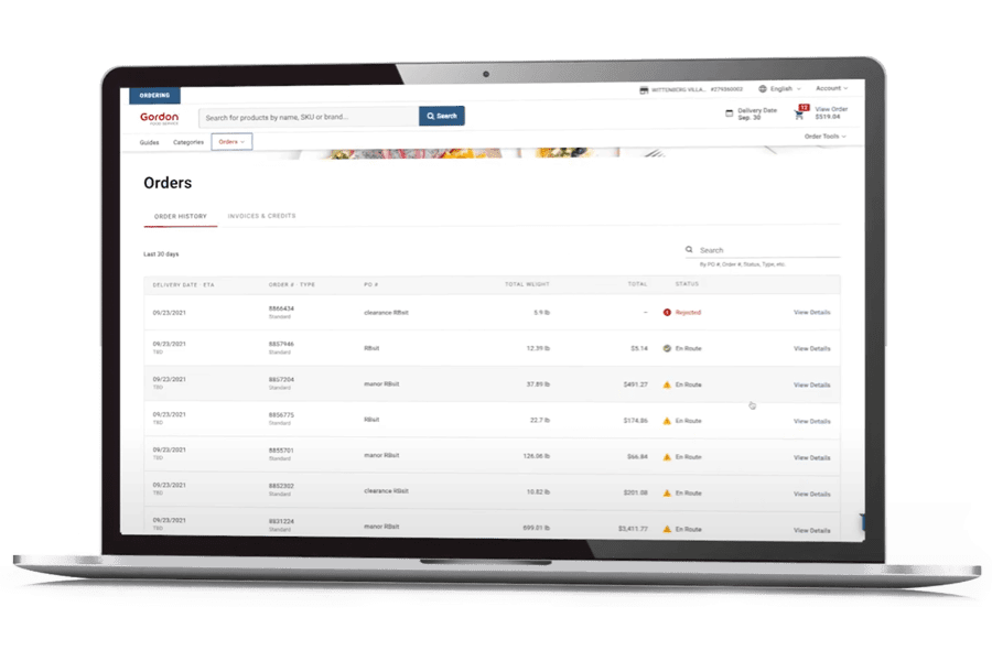 Gordon Ordering website on laptop